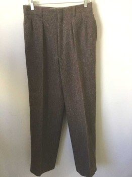 N/L, Brown, Wool, Solid, Thick Itchy Wool, Pleated Waist, Zip Fly, Belt Loops, 4 Pockets, Made To Order,