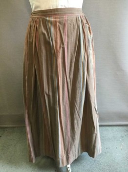 N/L, Brown, Turquoise Blue, Pink, Yellow, Sienna Brown, Cotton, Stripes - Vertical , Fixed Waist in Front, Drawstring in Back, Photos Taken on 34w Dress Form,
