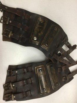 N/L, Brown, Antique Gold Metallic, Leather, Metallic/Metal, Pair, 3 Belts,
