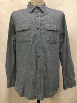 OVERDRIVE, Heather Gray, Cotton, Heathered, Heather Gray, Button Front, Collar Attached, Long Sleeves, 2 Flap Pockets