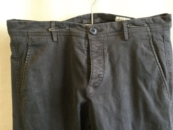 SELECTED HOMME, Olive Green, Cotton, Spandex, Solid, 1,5" Waistband with Belt Hoops, Flat Front, Button Front, 4 Pockets