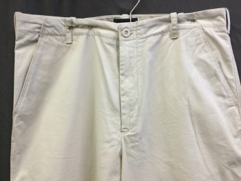 Mens, Casual Pants, IZOD, Beige, Cotton, Solid, 32, 34, Beige, Flat Front, Zip Front, 4 Pockets