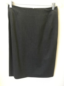 Womens, Suit, Skirt, THEORY, Medium Gray, Wool, Lycra, Heathered, 2, Knee Length, No Waistband, Diagonal Seams From Waist That Wrap Around to Back Vents, Back Zip