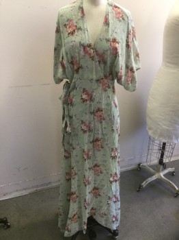 Womens, Dress, Short Sleeve, REFORMATION, Mint Green, Brown, Pink, White, Lavender Purple, Polyester, Floral, XS, Wrap,