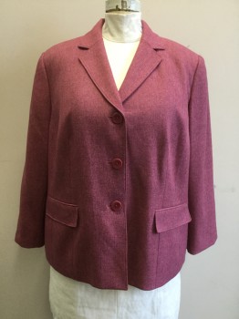Womens, Suit, Jacket, LE SUIT, Pink, Gray, Polyester, Tweed, Herringbone, 20, Single Breasted, Collar Attached, Notched Lapel, 3 Buttons,  2 Flap Pockets