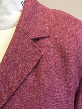 LE SUIT, Pink, Gray, Polyester, Tweed, Herringbone, Single Breasted, Collar Attached, Notched Lapel, 3 Buttons,  2 Flap Pockets