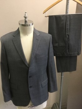 HICKEY FREEMAN, Gray, Black, Wool, Glen Plaid, Single Breasted, 2 Buttons,  Notched Lapel,