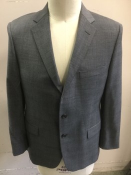 HICKEY FREEMAN, Gray, Black, Wool, Glen Plaid, Single Breasted, 2 Buttons,  Notched Lapel,