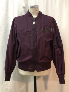 Mens, Casual Jacket, STRUGGLE GEAR, Plum Purple, Gray, Synthetic, Solid, L, Plum, Gray Piping Shoulder Trim, Zip Front, 3 Pockets,