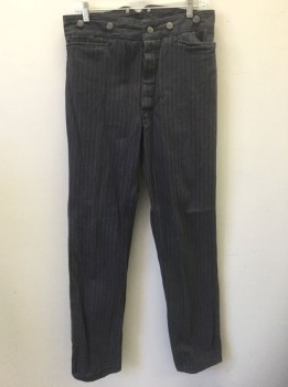 WAH MAKER, Gray, Dk Gray, Cotton, Stripes - Vertical , Cotton Canvas, Button Fly, 3 Pockets Plus 1 Watch Pocket, Suspender Buttons at Outside Waist, Belted Back, Reproduction Old West Wear
