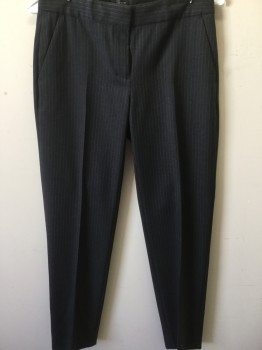 Womens, Slacks, JCREW, Charcoal Gray, Green, Polyester, Viscose, Stripes - Pin, 00, Flat Front, Charcoal with Dotted Pinstripes, Creased Legs, Slit Pockets, Straight Leg