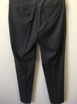 Womens, Slacks, JCREW, Charcoal Gray, Green, Polyester, Viscose, Stripes - Pin, 00, Flat Front, Charcoal with Dotted Pinstripes, Creased Legs, Slit Pockets, Straight Leg