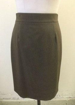 Womens, Skirt, Knee Length, ANTONIO MELANI, Brown, Polyester, Viscose, Solid, 8, Ribbed Texture, Pencil Skirt, 2" Wide Self Waistband, Darts at Either Side of Waist, Invisible Zipper at Center Back