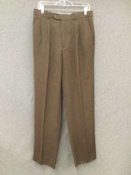Mens, Suit, Pants, VITTORIO ST.  ANGELO, Chocolate Brown, Polyester, Solid, OPEN, 33/, Double Pleats, Zip Fly, 4 Pockets, Belt Loops