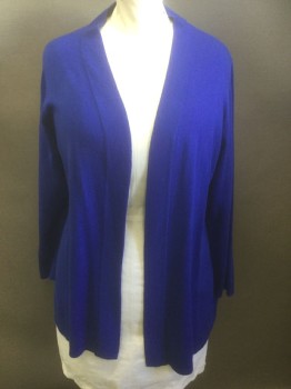 JM COLLECTION, Royal Blue, Acrylic, Nylon, Solid, Knit, Long Sleeves, Open at Center Front with No Closures, Tunic Length