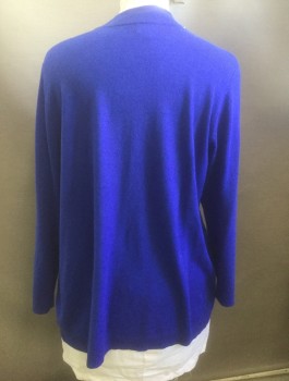 JM COLLECTION, Royal Blue, Acrylic, Nylon, Solid, Knit, Long Sleeves, Open at Center Front with No Closures, Tunic Length