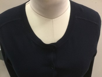Womens, Sweater, BANANA REPUBLIC, Navy Blue, Rayon, Polyester, Solid, L, Crew Neck, Long Sleeves, Cardi, 2 Flap Pockets, Ribbed Shoulders