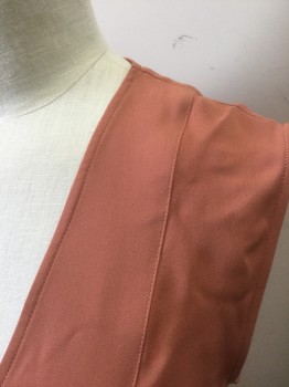 THEORY, Terracotta Brown, Silk, Solid, Crepe, Sleeveless, Wrapped V-neck