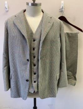 SIAM COSTUMES , White, Black, Terracotta Brown, Wool, Check - Micro , Plaid - Tattersall, Single Breasted, Notched Lapel, 3 Buttons, 3 Pockets, Made To Order