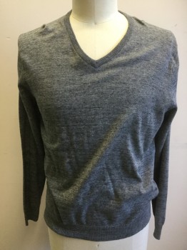 Mens, Pullover Sweater, J CREW, Lt Gray, Gray, Cotton, Speckled, 42, Large, V-neck, Long Sleeves, Fine Knit