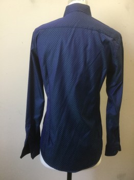 Mens, Casual Shirt, ETON, Blue, Mint Green, Cotton, Dots, M, Button Front, Collar Attached, Long Sleeves, * Damage on Left Cuff