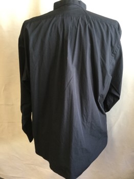 Unisex, Shirt, CHURCH WEAR, Black, Cotton, Polyester, Solid, 18/36, C.A., with White Band Peeping, Hidden B.F., 1 Pckt, L/S,