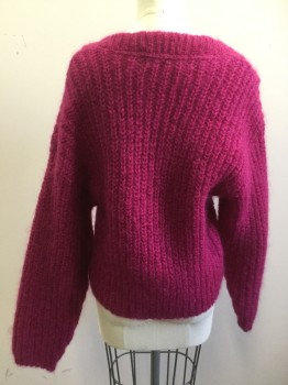 525, Magenta Pink, Mohair, Solid, Crew Neck, Long Sleeves, Large Knit,