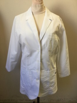 GREY'S ANATOMY, White, Poly/Cotton, Solid, Single Breasted, Button Front, Collar Attached, Notched Lapel, Long Sleeves, 3 Pockets, Tab Belt Attached Back Waist