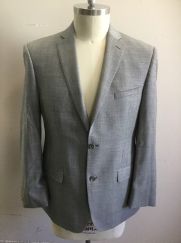 JOSEPH ABBOUD, Lt Gray, Wool, Plaid, Single Breasted, 2 Buttons,  3 Pockets, Hand Picked Collar/Lapel, 2