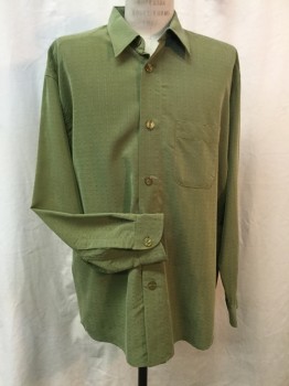 SIGNUM, Avocado Green, Polyester, Novelty Pattern, Long Sleeves, Collar Attached, Button Front, 1 Pocket, Brushed Poly with Tiny Black and Self Diamond Brocade