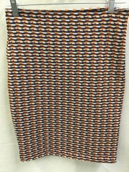 Womens, Skirt, Below Knee, OPENING CEREMONY, White, Wine Red, Dk Brown, Orange, Polyester, Spandex, Basket Weave, S, White with Wine,dark Brown,orange Basket Woven Stretchy, Side Zip