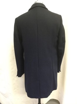 Mens, Coat, Overcoat, TED BAKER, Black, Royal Blue, Wool, Polyester, Ombre, Grid , M, 38, Notched Lapel, Single Breasted, 3 Buttons Closure, 2 Side Entry Pockets, Center Back Vent, Above the Knee Length