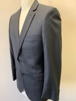 DKNY, Dk Gray, Wool, Solid, Single Breasted, Notched Lapel, Hand Picked Stitching at Lapel, 2 Buttons, 3 Pockets