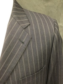 JOSEPH ABBOUD, Charcoal Gray, Lt Brown, Wool, Stripes - Pin, Charcoal with Light Brown Pinstripe, Single Breasted, Collar Attached, Notched Lapel, 3 Buttons,  3 Pockets, Long Sleeves