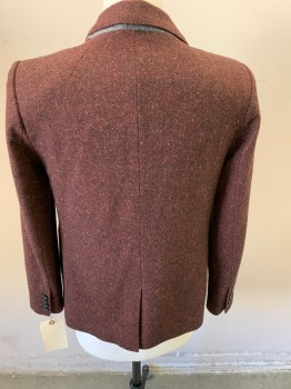 Womens, Blazer, BANANA REPUBLIC, Red Burgundy, Wool, Polyester, Speckled, Herringbone, 10, Notched Lapel, 1 Button, 2 Pockets,