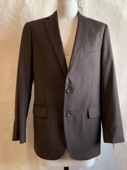Mens, Suit, Jacket, CARLO LUSSO, Brown, Polyester, Rayon, Solid, 40 R, Notched Lapel, Collar Attached, 2 Buttons,  3 Pockets, Double Vents