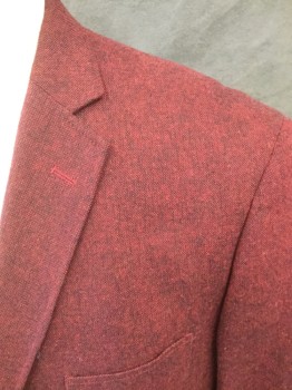 PAULO SOLARI, Red, Black, Wool, Polyester, Speckled, Single Breasted, Collar Attached, Notched Lapel, 2 Buttons,  3 Pockets