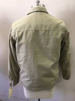 Mens, Casual Jacket, JIBANI, Khaki Brown, Polyester, Solid, L, Zip Front, Collar Attached, 2 Pockets, Khaki Top stitch Detail, Polar Fleece Lining