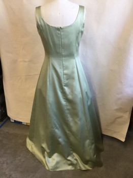 Womens, Evening Gown, JESSICA MCCLINTOCK, Mint Green, Blush Pink, Polyester, Acetate, Solid, 12, Mint with Blush Lining, Square Neck Front & Back, 1.5" Straps, Zip Back,