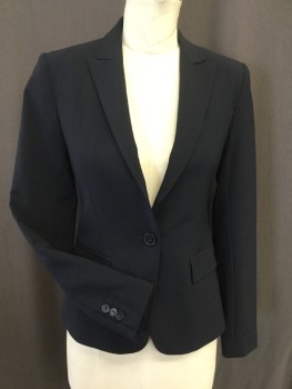 Womens, Blazer, THEORY, Navy Blue, Polyester, Lycra, B32, 0, 1 Button Single Breasted, , Peaked Lapel, 3 Faux Pockets, Slit Center Back,