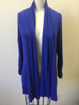 MOD LUSIVE, Royal Blue, Modal, Spandex, Solid, Lightweight Knit, 3/4 Sleeves with Ruching at Ends, Open at Center Front with No Closures