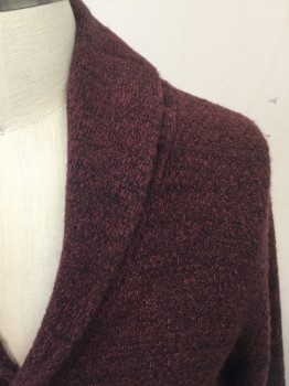 Mens, Cardigan Sweater, NORDSTROM, Red Burgundy, Black, Cotton, Nylon, Mottled, L, Shawl Collar, Button Front, Long Sleeves, Ribbed Knit Cuff/Waistband