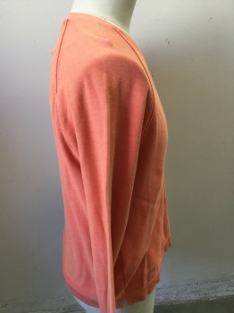 Mens, Pullover Sweater, TASSO ELBA, Coral Orange, Cotton, Faded, L, Pullover, V-neck, Textured Front, Long Sleeves,
