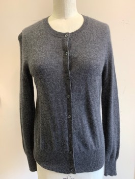 LORD & TAYLOR, Dk Gray, Cashmere, Solid, Knit, Long Sleeves, Round Neck,  Button Front