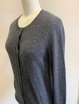 LORD & TAYLOR, Dk Gray, Cashmere, Solid, Knit, Long Sleeves, Round Neck,  Button Front
