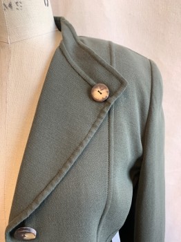 Womens, 1990s Vintage, Suit, Jacket, OSCAR DE LA RENTA, Dk Olive Grn, Wool, Solid, B34, 4 Buttons Cuff, 5 Buttons Down Front, 2 Buttons on Lapel, 2 Pockets