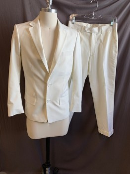 GIORGIO FIORELLI, White, Wool, Notched Lapel, Single Breasted, Button Front, 2 Buttons, 3 Pockets