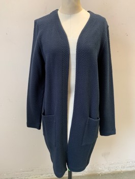 HANRO, Dk Gray, Viscose, Cotton, Solid, Honeycomb Texture Knit, Long Sleeves, Open Front with No Closures, 2 Patch Pockets
