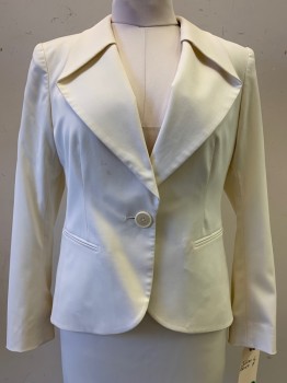 Womens, Suit, Jacket, La Fayette, Ivory White, Wool, Elastane, Solid, 6, Single Button, C.A., Top Pocket, Shoulder Pads