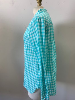 Womens, Blouse, J CREW, Off White, Mint Green, Cotton, Gingham, 4, Button Front, Long Sleeves, Collar Attached,